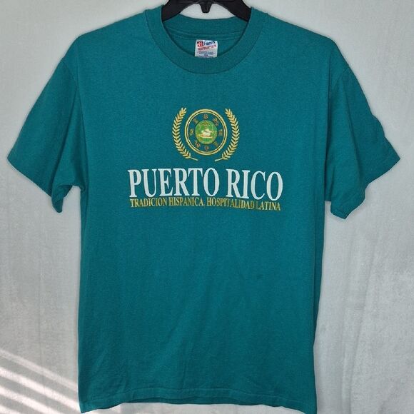 Vintage Puerto Rico Graphic Teal T-Shirt Size Large - Picture 1 of 9